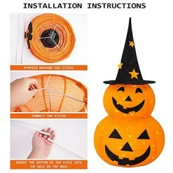FUNPENY 3FT Halloween Collapsible Pumpkin Decorations, Pre-Lit Light Up 50 LED Pumpkin With Star Hat 8 Lighted Mode, Pop Up Jack-o-Lantern With Metal Stand For Indoor Outdoor Yard Holiday Decor -Funpeny Shop 514QoLQsepL