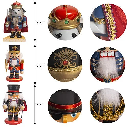 FUNPENY 3 Set Christmas Nutcrackers Figures, 7 Inch Handmade Wooden Mouse King Soldier And Pirate Traditional Nutcracker Decorations For Fall Festive Christmas Desktop Collectible Decor 4 FUNPENY 3 Set Christmas Nutcrackers Figures, 7 Inch Handmade Wooden Mouse King Soldier And Pirate Traditional Nutcracker Decorations For Fall Festive Christmas Desktop Collectible Decor - Image 4