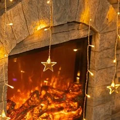 FUNPENY Icicle Lights With Star, Outdoor Dripping Christmas Light With Star, 360 LED 8 Modes Clear Wire Curtain Lights 60 Drops, Indoor Xmas Holiday Wedding Party Decoration, Warm White -Funpeny Shop 515yHEwWTOL