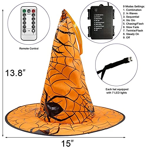 Funpeny Halloween Decoration Lights, 8 PCS Waterproof Hanging Witch Hat With String Lights With Remote, Hanging Halloween Decorations For Indoor Outdoor Garden Yard Party Decor 4 Funpeny Halloween Decoration Lights, 8 PCS Waterproof Hanging Witch Hat With String Lights With Remote, Hanging Halloween Decorations For Indoor Outdoor Garden Yard Party Decor - Image 4