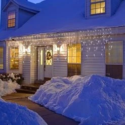 FUNPENY Icicle Lights With Ice Cone, Outdoor Dripping Christmas Light With Ice Cone, 360 LED 8 Modes Clear Wire Curtain Lights 60 Drops, Indoor Xmas Holiday Wedding Party Decor, White -Funpeny Shop 517FfPjslLL