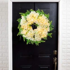 FUNPENY 16 Inch 40LED Pre-lit White Hydrangea Wreath With Lights, Artificial Spring Summer Wreath Decorations For Front Door, Windows, Bedroom, Living Room Kitchen, Fireplace Decor -Funpeny Shop 517mIryVFwL
