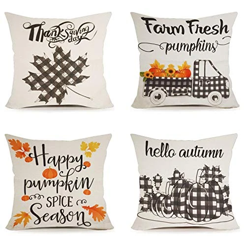 FUNPENY Thanksgiving Decorations, Set Of 4 Thanksgiving Pillow Covers 18 X 18 Inch Fall Pmupkin Maple Leaves Pillowcovers For Sofa, Car, Couch, Bed Farmhouse (Inserts Are Not Include) 1 FUNPENY Thanksgiving Decorations, Set Of 4 Thanksgiving Pillow Covers 18 X 18 Inch Fall Pmupkin Maple Leaves Pillowcovers For Sofa, Car, Couch, Bed Farmhouse (Inserts Are Not Include)