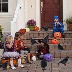 FUNPENY Halloween Black Feathered Crows, Lifelik Halloween Decoration Birds With Real Feather (12 Pack) -Funpeny Shop 518wGPtpNgL