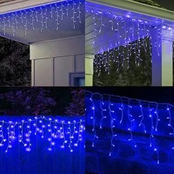 FUNPENY Icicle Lights, 360 LED Icicle Snow Falling Christmas Lights Outdoor Raindrop Lights, Xmas Wedding Party Tree Holiday Decorations (Blue) -Funpeny Shop 51AOYoOqpoL