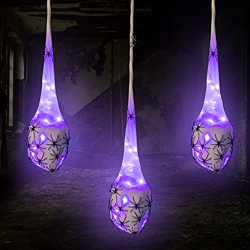 FUNPENY 3.2FT Halloween Decoration Hanging Light Up Spider Egg Sacs 3 Packs, Gift For Halloween Party Favors Games, Sacks Props For Halloween, Birthday Indoor Outdoor Decor (Purple) 5 FUNPENY 3.2FT Halloween Decoration Hanging Light Up Spider Egg Sacs 3 Packs, Gift For Halloween Party Favors Games, Sacks Props For Halloween, Birthday Indoor Outdoor Decor (Purple) - Image 5