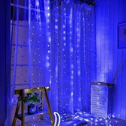 FUNPENY Window Curtain String Lights, 300 LED 8 Lighting Modes Fairy Lights USB Powered, Waterproof Lights For Christmas Bedroom Party Wedding Home Garden Wall Decorations, Blue -Funpeny Shop 51BL 0YGg3L