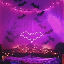 Funpeny Bat Neon Signs, LED Festival Pink Bat Neon Lights, Halloween Decorations For Table Desk Indoors Home Bedroom Decorations USB Charging & Battery -Funpeny Shop 51BSjen6fEL