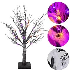 FUNPENY Lighted Black Birch Spooky Tree, 2FT Halloween Battery Operated Tree Lights With Spider Web And Spider, Indoor Table Desktop Holiday Decorations (Purple & Orange) -Funpeny Shop 51C9n2Z5tJL 2