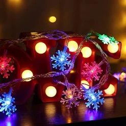 FUNPENY 50 LED Christmas Snowflake String Lights, Snow Christmas Decorations Light With 8 Modes, Battery Operated Christmas Fairy Light With Remote For Xmas Party Decor Indoor Outdoor (Multi-Colored) -Funpeny Shop 51CJPcrIjNL