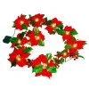FUNPENY Christmas Poinsettia Garland, 7 FT 10 LED Velvet Artificial Flower Xmas String Lights With Red Berries And Holly Leaves, Christmas Decorations Indoor Outdoor Mantle Holiday (1 Pack)