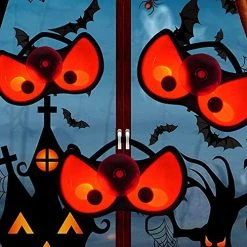 FUNPENY 3 Pack Halloween Spooky Ghost Eyes With Suction Cup, Light Up Battery Powered Window Decorations For Room Store Showcase Halloween Decor (Red, Purple, Orange) -Funpeny Shop 51DK7MzebVL