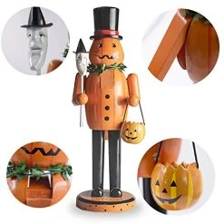 FUNPENY Halloween Decorations Indoor, 14 Inch Wooden Nutcrackers Figures Decor For Table Fireplace Desk, Handmade Pumpkin Man Jack-O-Lantern With Pumpkin Candy Bucket -Funpeny Shop 51DLUVUfCZL