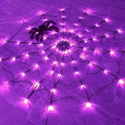 FUNPENY Halloween 80 LED Spider Web Lights With Spider, 8 Modes Light Up Cobweb Halloween Decorations For Indoor Ourdoor Garden Yard Home Patio (Purple) -Funpeny Shop 51DZQXEXkBL. AC