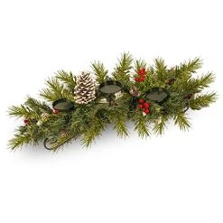 FUNPENY Christmas Centerpiece, Artificial 3 Candle Holders With Red Berries Pine Cone, 28 Inch Candlestick With Steel Base Tabletop Display Table Kitchen Party Christmas Decorations