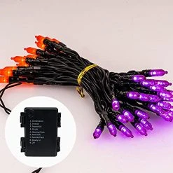 FUNPENY Halloween 50 LED Clear Mini String Lights, 16 FT Battery Operated Waterproof Fairy Lights With 8 Lighting Modes, Indoor Outdoor Garden Decorations(Purple & Orange,2 Pack) -Funpeny Shop 51EKNx1hlL