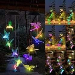 FUNPENY Solar Wind Chimes, Set Of 2 LED Solar Hanging Butterfly & Hummingbird Lights Outdoor Waterproof Mobile Wind Chime For Home, Garden, Yard Decoration, Gifts For Kids