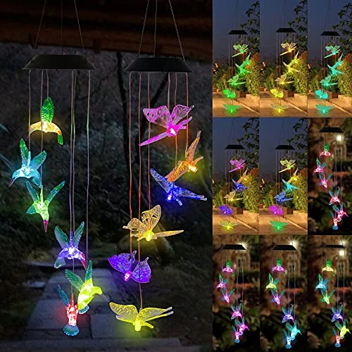 FUNPENY Solar Wind Chimes, Set Of 2 LED Solar Hanging Butterfly & Hummingbird Lights Outdoor Waterproof Mobile Wind Chime For Home, Garden, Yard Decoration, Gifts For Kids 1 FUNPENY Solar Wind Chimes, Set Of 2 LED Solar Hanging Butterfly & Hummingbird Lights Outdoor Waterproof Mobile Wind Chime For Home, Garden, Yard Decoration, Gifts For Kids