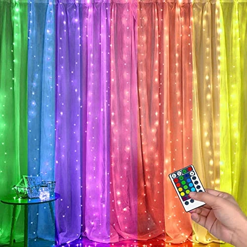 FUNPENY 300 LED Window Curtain Lights, 4 Lighting Modes Fairy Copper Lights With Remote, USB Powered RGB Color Changing String Icicle Lights For Indoor Outdoor Christmas Wedding Party Decor 3 FUNPENY 300 LED Window Curtain Lights, 4 Lighting Modes Fairy Copper Lights With Remote, USB Powered RGB Color Changing String Icicle Lights For Indoor Outdoor Christmas Wedding Party Decor - Image 3