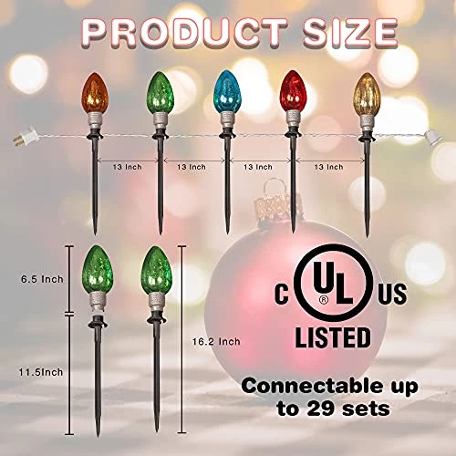 FUNPENY C9 Christmas Lights Outdoor With Pathway Marker Stakes, Multicolored Connectable 6.5 FT Waterproof String Lights Christmas Decorations For Outside Yard Xmas Holiday Party Decor, 5 Lights 2 FUNPENY C9 Christmas Lights Outdoor With Pathway Marker Stakes, Multicolored Connectable 6.5 FT Waterproof String Lights Christmas Decorations For Outside Yard Xmas Holiday Party Decor, 5 Lights - Image 2