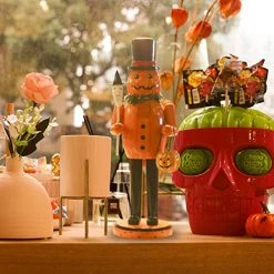 FUNPENY Halloween Decorations Indoor, 14 Inch Wooden Nutcrackers Figures Decor For Table Fireplace Desk, Handmade Pumpkin Man Jack-O-Lantern With Pumpkin Candy Bucket -Funpeny Shop 51GG0QTmqL