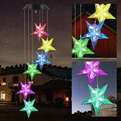 FUNPENY Solar Wind Chimes Star Lights, Gifts For Mom, Grandma, Solar Mobiles Hanging Color Changing LED Lights Outdoor Waterproof Yard Garden Decorations, Friendship Wind Chimes