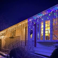 FUNPENY 360 LED 29.5ft Icicle Christmas Lights Outdoor, 2 In 1 Multi Color & Warm White Color Changing Lcicle Lights With Remote, Window Curtain Lights For Indoor Holiday Yard Party Decorations -Funpeny Shop 51HAc2ivyDL