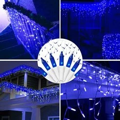 FUNPENY 8.5 FT Christmas Icicle Lights, 150 Count UL Fairy Lights With 27 Drops , White Wire String Light Decorations For Indoor Outdoor Christmas Tree Xmas Party Home Decorations (Blue) -Funpeny Shop 51IChx0JpXL 2