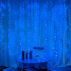 FUNPENY Window Curtain String Lights, 300 LED 8 Lighting Modes Fairy Lights USB Powered, Waterproof Lights For Christmas Bedroom Party Wedding Home Garden Wall Decorations, Blue -Funpeny Shop 51Ldjre3okL 1