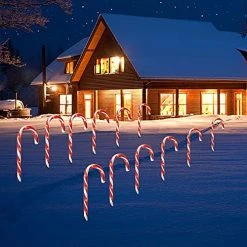 FUNPENY 10.6" Christmas Candy Cane Pathway Markers Lights, Set Of 10 Connectable Christmas Walkway Stakes Lights With 60 Warm White Lights Decorations For Xmas Outdoor Indoor Yard Lawn Decor -Funpeny Shop 51LhWsO FL 1