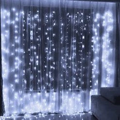 FUNPENY Window Curtain String Lights, 300 LED 8 Lighting Modes Fairy Lights USB Powered, Waterproof Lights For Christmas Bedroom Party Wedding Home Garden Wall Decorations (White) -Funpeny Shop 51LwLA6tXaL
