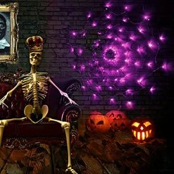 FUNPENY Halloween 80 LED Spider Web Lights With Spider, 8 Modes Light Up Cobweb Halloween Decorations For Indoor Ourdoor Garden Yard Home Patio (Purple) -Funpeny Shop 51OiK6eDLAL