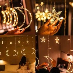 FUNPENY Star Moon Curtain String Lights, 138 LED Window Lights With Remote Control, Warm White Fairy Lights With 8 Modes For Indoor, Wedding, Party, Bedroom, Patio Lawn, Ramadan Decorations -Funpeny Shop 51P wzy5ClL