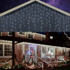 FUNPENY Christmas Icicle Lights Outdoor, 360 LED 29.5 FT Clear Wire Christmas Lights 8 Modes, Curtain Fairy String Lights With 60 Drops For Xmas Wedding Party Tree Holiday Decoration, White -Funpeny Shop 51Q17SIB8bL