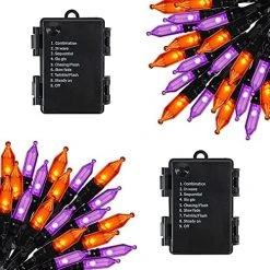 FUNPENY Halloween 50 LED Clear Mini String Lights, 16 FT Battery Operated Waterproof Fairy Lights With 8 Lighting Modes, Indoor Outdoor Garden Decorations(Purple & Orange,2 Pack) -Funpeny Shop 51QUUEpxA1L. AC