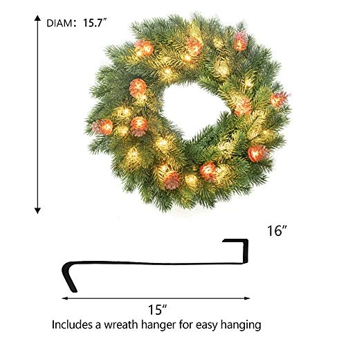 FUNPENY Pre-lit Artifical Pin Cones Christmas Wreath, 40 LED 16 Inch Pine Cones Christmas Wreath With Hanger Artificial Holly Leaves Xmas Wreath For Home Party Indoor And Outdoor Use 3 FUNPENY Pre-lit Artifical Pin Cones Christmas Wreath, 40 LED 16 Inch Pine Cones Christmas Wreath With Hanger Artificial Holly Leaves Xmas Wreath For Home Party Indoor And Outdoor Use - Image 3