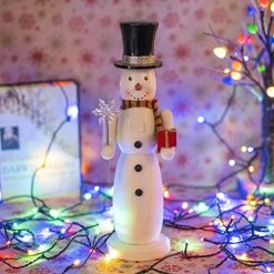 FUNPENY 14" Christmas Decorative Nutcracker, Handmade Wooden Snowman Traditional Nutcracker, Glittery Toy Holiday Present, Festive Collectible Nutcracker, Winter Tabletop Christmas Decorations -Funpeny Shop 51Sz47 E65L