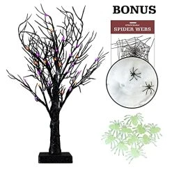 FUNPENY Lighted Black Birch Spooky Tree, 2FT Halloween Battery Operated Tree Lights With Spider Web And Spider, Indoor Table Desktop Holiday Decorations (Purple & Orange) -Funpeny Shop 51TBHRsXzGL 1