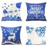 FUNPENY Christmas Pillow Covers, Set Of 4 Blue Christmas Pillow Covers 18 X 18 Inch Snow, Santa Claus, Deer, Christmas Tree Covers For Christmas
