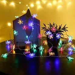 FUNPENY 50 LED Christmas Snowflake String Lights, Snow Christmas Decorations Light With 8 Modes, Battery Operated Christmas Fairy Light With Remote For Xmas Party Decor Indoor Outdoor (Multi-Colored) -Funpeny Shop 51ViPfhoWlL