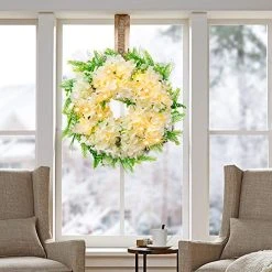 FUNPENY 16 Inch 40LED Pre-lit White Hydrangea Wreath With Lights, Artificial Spring Summer Wreath Decorations For Front Door, Windows, Bedroom, Living Room Kitchen, Fireplace Decor -Funpeny Shop 51WBT7ZBdL