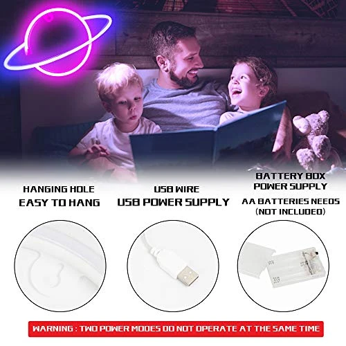 FUNPENY Planet Neon Signs LED Night Lights USB Charging/Battery Operated Neon Wall Lights Ramadan Decorative Lights For Wedding, Birthday Party (Battery Not Included) (Pink Planet- Blue Ring) 4 FUNPENY Planet Neon Signs LED Night Lights USB Charging/Battery Operated Neon Wall Lights Ramadan Decorative Lights For Wedding, Birthday Party (Battery Not Included) (Pink Planet- Blue Ring) - Image 4