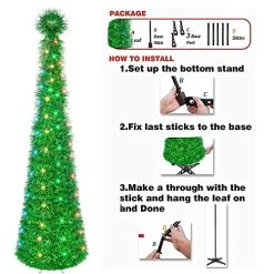 FUNPENY 5 FT Pop Up St. Patrick's Day Tree, 50 LED Multi-Colored Lighted Artificial Tinsel Tree, Battery Operated Pencil Tree Christmas Decoraitons Indoor Outdoor For Holiday Home Party Decor, Green 11 FUNPENY 5 FT Pop Up St. Patrick's Day Tree, 50 LED Multi-Colored Lighted Artificial Tinsel Tree, Battery Operated Pencil Tree Christmas Decoraitons Indoor Outdoor For Holiday Home Party Decor, Green -Funpeny Shop 51XPaOoUoDL 1
