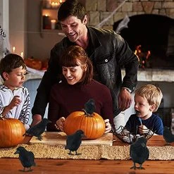 FUNPENY Halloween Black Feathered Crows, Lifelik Halloween Decoration Birds With Real Feather (12 Pack) -Funpeny Shop 51Y9zdya1OL