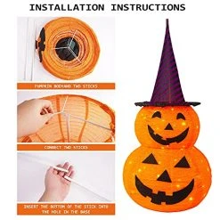 FUNPENY 3FT Halloween Collapsible Pumpkin Decorations, Light Up 50 LED Pumpkin With Hat 8 Lighted Mode, Pop Up Jack-o-Lantern With Metal Stand For Indoor Outdoor Yard Holiday Decor (Purple Hat) -Funpeny Shop 51Z9UhoRY8L