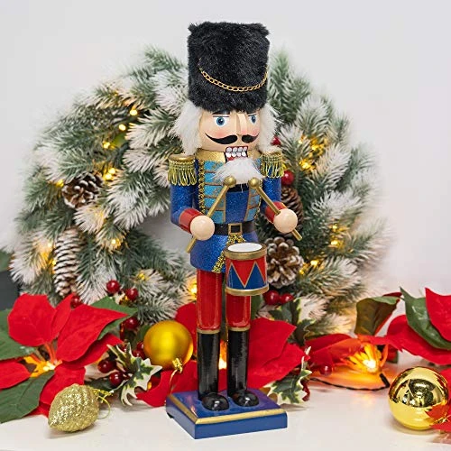 FUNPENY 14" Christmas Decorative Nutcracker, Handmade Wooden Glittery Guard In Blue Traditional Uniform, Figures Soldier Toy Present, Festive Collectible Nutcracker Tabletop Christmas Decorations 2 FUNPENY 14" Christmas Decorative Nutcracker, Handmade Wooden Glittery Guard In Blue Traditional Uniform, Figures Soldier Toy Present, Festive Collectible Nutcracker Tabletop Christmas Decorations - Image 2