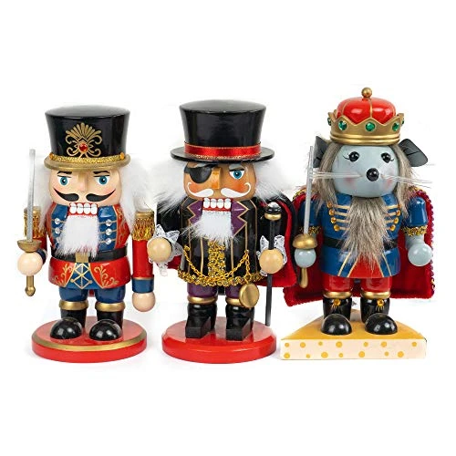 FUNPENY 3 Set Christmas Nutcrackers Figures, 7 Inch Handmade Wooden Mouse King Soldier And Pirate Traditional Nutcracker Decorations For Fall Festive Christmas Desktop Collectible Decor 1 FUNPENY 3 Set Christmas Nutcrackers Figures, 7 Inch Handmade Wooden Mouse King Soldier And Pirate Traditional Nutcracker Decorations For Fall Festive Christmas Desktop Collectible Decor