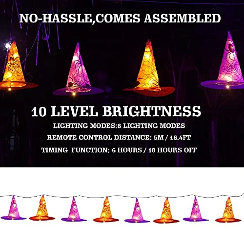 Funpeny Halloween Decoration Lights, 8 PCS Waterproof Hanging Witch Hat With String Lights With Remote, Hanging Halloween Decorations For Indoor Outdoor Garden Yard Party Decor 2 Funpeny Halloween Decoration Lights, 8 PCS Waterproof Hanging Witch Hat With String Lights With Remote, Hanging Halloween Decorations For Indoor Outdoor Garden Yard Party Decor - Image 2