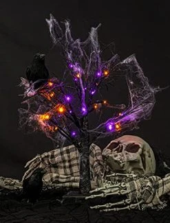 FUNPENY Lighted Black Birch Spooky Tree, 2FT Halloween Battery Operated Tree Lights With Spider Web And Spider, Indoor Table Desktop Holiday Decorations (Purple & Orange) -Funpeny Shop 51c8pu6QWWL 2
