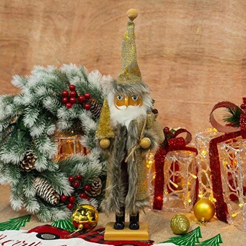 FUNPENY 19" Christmas Decorative Nutcracker, Handmade Wooden Santa Traditional Nutcracker In Flannel Ful Golden Coat, Festive Collectible Nutcracker, Winter Tabletop Christmas Decoration 2 FUNPENY 19" Christmas Decorative Nutcracker, Handmade Wooden Santa Traditional Nutcracker In Flannel Ful Golden Coat, Festive Collectible Nutcracker, Winter Tabletop Christmas Decoration - Image 2
